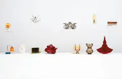 Jorge Pardo, Penelope (Set of 12 Subscription Lamps), 2003-08, Plexiglas, PVC, wood, metal, rocks, light bulbs, wiring