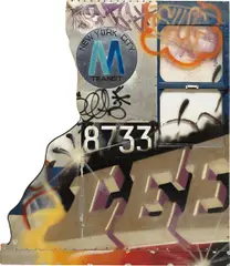 Lee Quiñones, Victim of the Atomic Rain, 1982, spray paint, enamel on aluminum, Plexiglas and wood