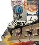Lee Quiñones, Victim of the Atomic Rain, 1982, spray paint, enamel on aluminum, Plexiglas and wood