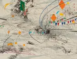 Julie Mehretu, Stadia Excerpt (a small resurgence), 2004, ink, acrylic on canvas, laid over wood panel