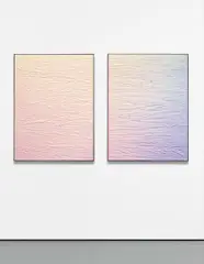Untitled by Michael Staniak, 2014, casting compound, acrylic, on board, in artist's steel frame, diptych, sold Nov 2014