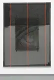 Valerie Snobeck, Formed Cords, 2012, debris netting, partially removed mirror, peeled print on plastic, wood, gesso, hardware, door barricade brackets