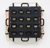 Ashley Bickerton, Wild Gene Pool: Ark, 1989, wood, anodized aluminum, rubber, leather, rope, mountaineering harness, corn, soybean, tomato, buckwheat, spinach, oats, rice, peanut, cucumber, wheat, squash, common bean, rye, mustard, millet, carrot seeds