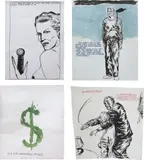 Four Works: (i) No title (I Cut That...), 2004; (ii) No title (One Wasn't The...), 2005, (iii) No title (Ask for Wholesale...), 2002; (iv) No title (In the Face of...) by Raymond Pettibon, 2005, ink and watercolor on paper, offered Nov 2014