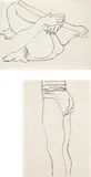 Andy Warhol, Two works: (i) Reclining Figure with Legs to Chest; (ii) Standing Figure, c. 1956, ink on paper