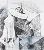 George Condo, The Fractured Duke, 2009, wax crayon, pencil, acrylic on paper