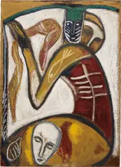 Mimmo Paladino, Poeta All'Ombra, 1982, oil, gold paint on paper on linen