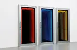 Iván Navarro, Shortcut, 2005, triptych: aluminum doors, mirrors, neon variable