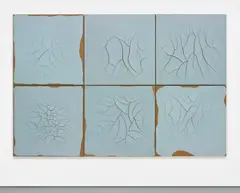 Adriana Varejão, Macau Wall (Blue), 2001, oil and plaster on canvas, in six parts