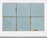 Adriana Varejão, Macau Wall (Blue), 2001, oil and plaster on canvas, in six parts