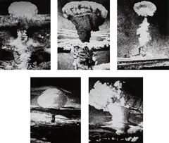 Esteban Peña, Bombas atómicas en borrador, 2006, silkscreen on aluminum, in 5 parts