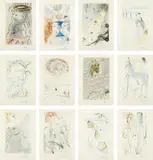 The Song of Songs by Salvador Dalí, 1971, The complete set of 12 drypoints with stencil coloring and gold gilding, on Arches paper, with full margins,, sold Apr 2014