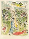 Marc Chagall, Nous habitons parmi les fleurs...(We Live Among the Flowers...), from Sur la terre des Dieux (The Land of the Gods), 1967, Lithograph in colors, on Arches paper, with full margins,