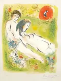 Marc Chagall, Quelle vie, quel plaisir sans la blonde Aphrodite?... (What is life, what is pleasure without the blonde Aphrodite?...), from Sur la terre des Dieux (The Land of the Gods), 1967, Lithograph in colors, on Arches paper, with full margins,