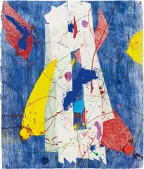 Sam Francis, Untitled, 1983, Monotype with oil paint, powdered pigment and ink in colors with embossing, on handmade paper, the full sheet,