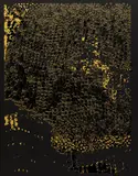 El Anatsui, Untitled (Black Edge with Pearl), 2013, Screenprint in colors with hand-stenciling, on black Rives BFK paper, the full sheet,