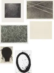 Various Artists, The MOCA Portfolio, 1999-2000, The complete set of six prints, including one mezzotint, one embossing, and four etchings (one with lithograph, two with aquatint), on various papers (two with Chine collé), with full margins,