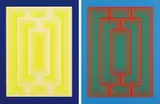 Richard Anuszkiewicz, Reflections III, White Line; and Reflections III, Red Line, 1979, Two screenprints hand-painted in acrylic, on Masonite,