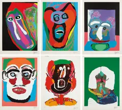 Bedized Pudding Canadian Suite by Karel Appel, 1979, The complete set of six mixed media prints in colors with embossing, on Arches paper, with full margins, with title page, sold Apr 2014