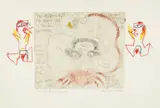 Anton Heyboer, Komposition, 1985, Etching with hand-coloring and unique drawings in colored crayon in the margins, on wove paper with globe watermark, with full margins,