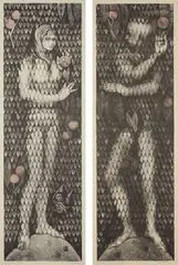 Eve tenteé; and Adam en attente by June Wayne, 1958, Two lithographs in colors, on laid paper, with full margins,, sold Apr 2014