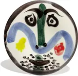 Visage no. 130 (Face No. 130) by Pablo Picasso, 1963, White earthenware round plate painted in colors and glaze,, sold Apr 2014