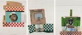 Robert Rauschenberg, Mink; Monkey; and Hog, from Chow Bag series, 1977, Three screenprints in colors with applied string and fabric, on smooth wove paper, the full sheets,
