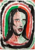 Mike Kelley, The Orange & Green, from Pansy Metal/Clovered Hoof, 1989, Screenprint in colors, on oversized China Silk Habotai scarf, the full sheet, with accompanying wooden pole,