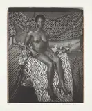 Mickalene Thomas, Portrait of Marie Sitting in Black and White, 2012, Photogravure with Chine collé, on wove paper, with full margins,