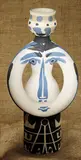 Pablo Picasso, Lampe femme (Woman Lamp), 1955, White earthenware turned vase, a unique variant in decoration, painted in blue, grege and black, knife engraved and glazed inside,