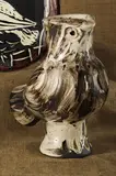Chouette (Wood-Owl) by Pablo Picasso, 1969, White earthenware turned vase painted in colors with partial brushed glaze,, sold Oct 2014