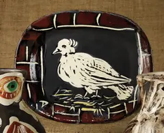 Colombe Mate (Mat Dove) by Pablo Picasso, 1948, White earthenware rectangular dish painted in colors, knife engraved and partially glazed,, sold Oct 2014