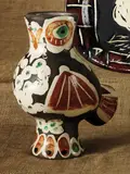 Pablo Picasso, Chouette (Wood-Owl), 1968, White earthenware turned vase painted in colors, knife engraved and partially glazed,