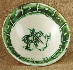 Picador by Pablo Picasso, 1954, White earthenware round cupel painted in colors and glazed,, sold Oct 2014