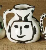 Pichet tête carrée (Square-Headed Pitcher) by Pablo Picasso, 1953, White earthenware pitcher painted in white and black,, sold Oct 2014