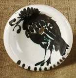 Oiseau au ver (Bird with Worm) by Pablo Picasso, 1952, White earthenware turned round ash-tray painted in white and black,, sold Oct 2014