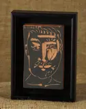 Visage d'homme (Man’s Face) by Pablo Picasso, 1966, Red earthenware rectangular plaque painted in black,, sold Oct 2014