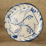 Quatre profils enlacés (Four Enlaced Profiles) by Pablo Picasso, 1949, White earthenware round/square plate painted in colors on the front and back and glazed,, sold Oct 2014