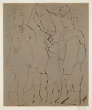 Picador debout avec son cheval et une femme (Picador Standing with His Horse and a Woman) by Pablo Picasso, 1959, Linocut in colors, on Arches paper, with full margins,, sold Oct 2014
