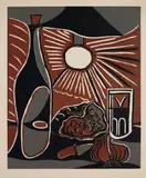 Nature morte à la bouteille (Still-life with bottle) by Pablo Picasso, 1962, Linocut in colors, on Arches paper, with full margins,, sold Oct 2014