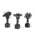 Manolo Valdés, Diálogo de damas, 2006, The complete set of three bronze sculptures with green patina on wood bases,