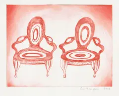 Twosome by Louise Bourgeois, 2002, Drypoint with selective wiping in red (unique), on wove paper, with full margins, state V of VI,, sold Oct 2014