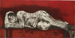 Sleeper Red, from Sleeper Series by William Kentridge, 1997, Etching and aquatint in colors, on Velin d'Arches paper, the full sheet,, sold Oct 2014