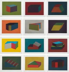 Sol LeWitt, Forms Derived from a Cubic Rectangle, 1990, The complete set of 12 etchings, on Magnani paper, with full margins,