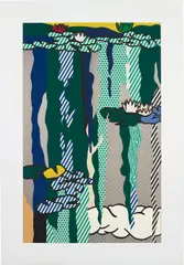 Roy Lichtenstein, Water Lilies with Cloud, from Water Lilies Series, 1992, Screenprinted enamel in colors, on processed and swirled stainless steel,