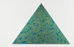 Pyramid by Keith Haring, 1989, Anodized aluminium plate in blue and yellow,, sold Oct 2014
