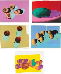 Space Fruit: Still Lifes: five prints by Andy Warhol, 1978, Five screenprints in colors, on Lenox Museum Board, the full sheets,, sold Oct 2014