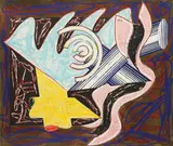 A Hungry Cat Ate Up the Goat, plate 2, from Illustrations after El Lissitzy’s Had Gadya by Frank Stella, 1984, Lithograph and screenprint in colors with collage, on heavy card paper, the full sheet,, sold Oct 2014