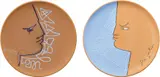 Jean Cocteau, L'Oeil en coin; and La Cote d'Azur, 1958, Two ceramic plates painted in colors,