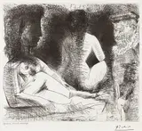 Pablo Picasso, Peintre avec deux modèles (Painter with Two Models), for 60 Series, 1967, Drypoint, on Rives paper, with full margins,